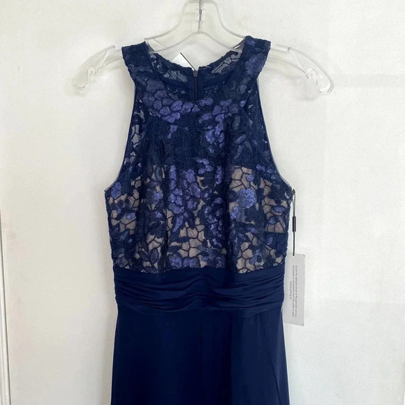 Calvin Klein Navy Blue High Neck Sleeveless Sequin Maxi Formal Gown Dress NWT - Picture 5 of 12